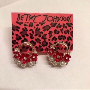 Betsey Johnson Red Enamel Flower Earrings